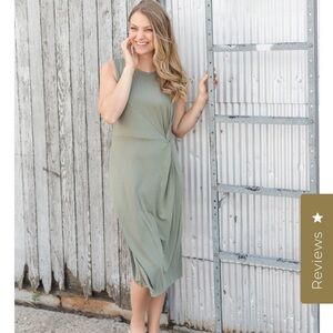 Tart Front Twist Olive Green Sleeveless MIDI Dress XS